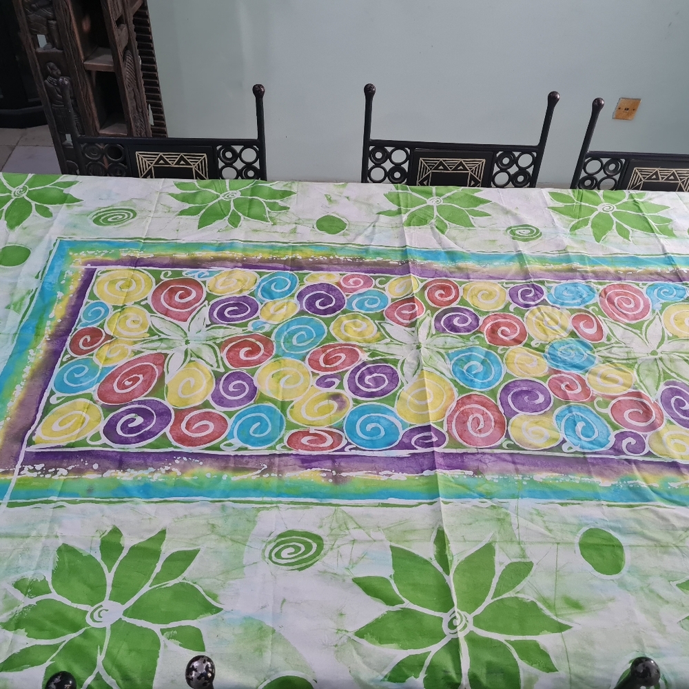 African Batik Print Hand Printed Tablecloth, Authentic Handmade in Nigeria.